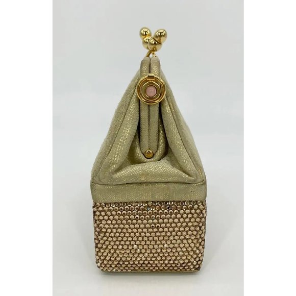 Vintage Judith Leiber Gold Suede and Swarovski Minaudiere - Picture 3 of 11